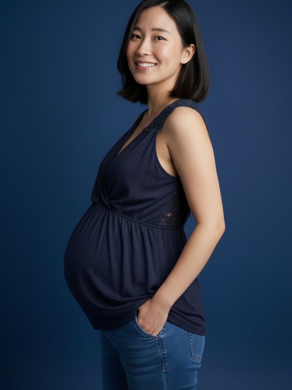 Motherhood Navy Lace-Trim Maternity V-Neck Camisole